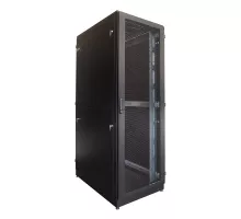 Шкаф серверный напольный 42U (800 × 1200) дверь перфорированная, задние двойные перф., цвет черный